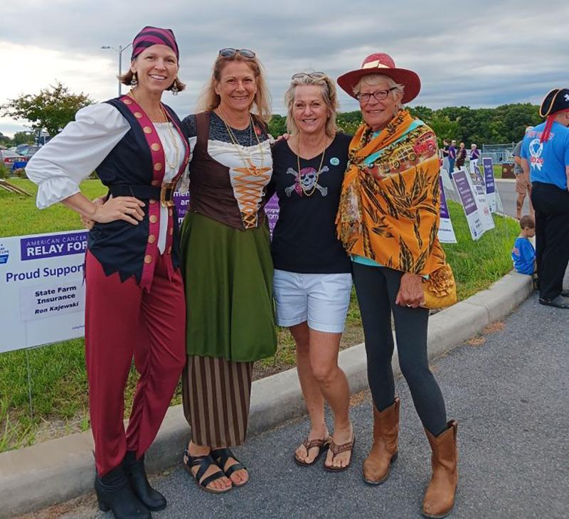 Ahoy, mateys. The crew from the South Coastal Cancer Center of Beebe Healthcare is ready for the walk. Shown are (l-r) Amy Bordeau, Doreen Steeley, Michele Fletcher and Donna Reed. SUBMITTED PHOTO